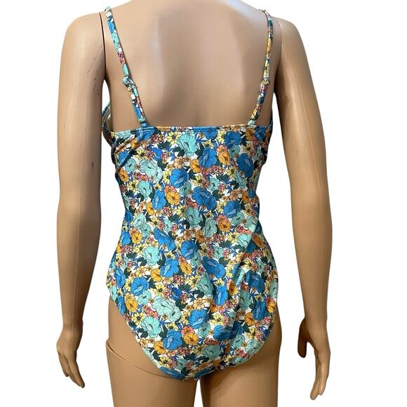 Cupshe One Piece Floral Swimsuit XL Ruched Tied Front Cutout Cheeky White Multi - Picture 3 of 7
